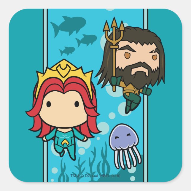 Aquaman | Chibi Mera & Aquaman Undersea Graphic Quadratischer Aufkleber (Vorderseite)