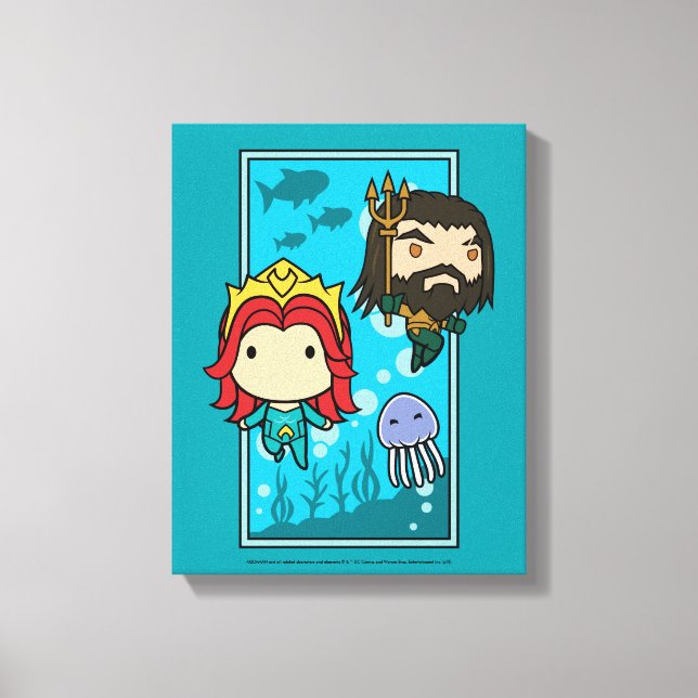 Aquaman | Chibi Mera u. Aquaman unterseeische Leinwanddruck (Vorderseite)
