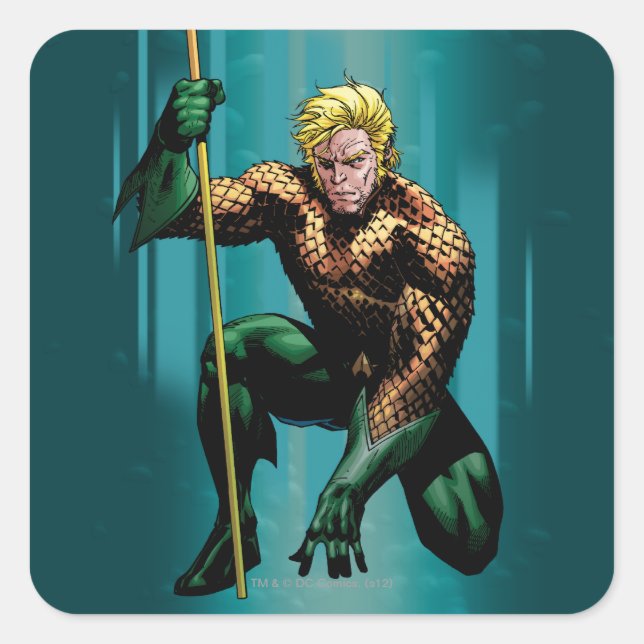 Aquaman Crouching Quadratischer Aufkleber (Vorderseite)