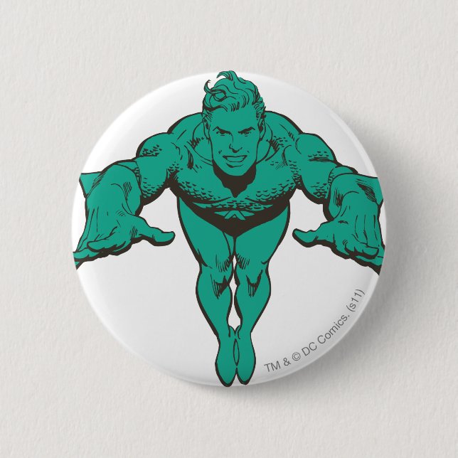 Aquaman Lunging Forward - Aquamarin Button (Vorderseite)