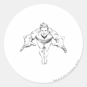 Aquaman Lunging Forward BW Runder Aufkleber