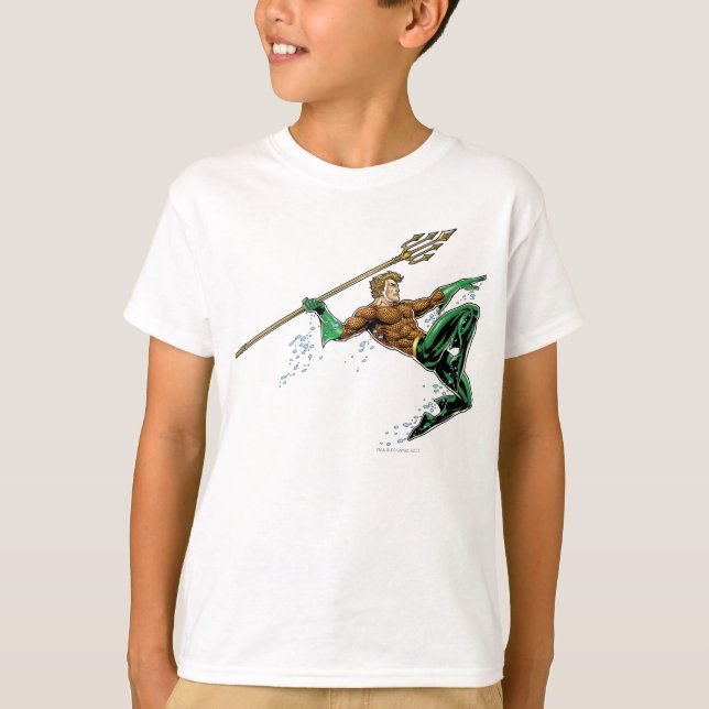 Aquaman Lunging mit Spear T-Shirt (Vorderseite)