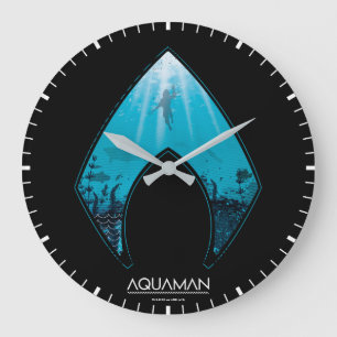 Aquaman   sehen durch Aquaman Logo-Ozean-Grafik Große Wanduhr