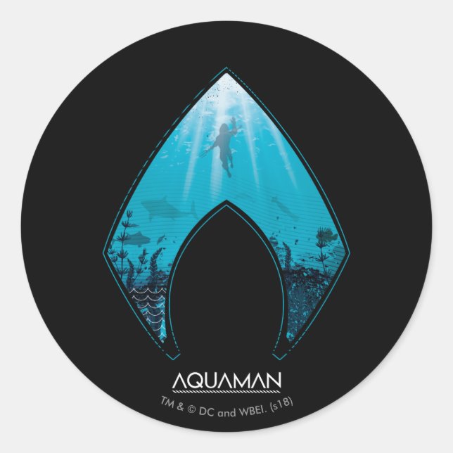 Aquaman | sehen durch Aquaman Logo-Ozean-Grafik Runder Aufkleber (Vorderseite)