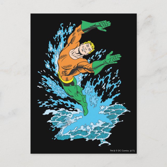 Aquaman springt in Wellen Postkarte (Vorderseite)