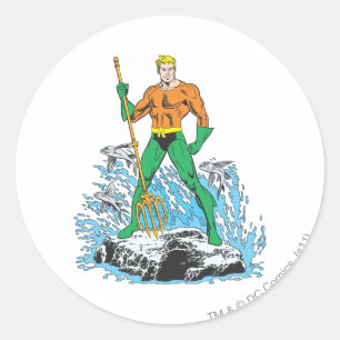 Aquaman steht mit Pitchfork Runder Aufkleber