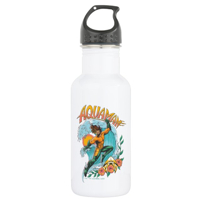 Aquaman und Trident Rising Surf Graphic Edelstahlflasche (Vorderseite)