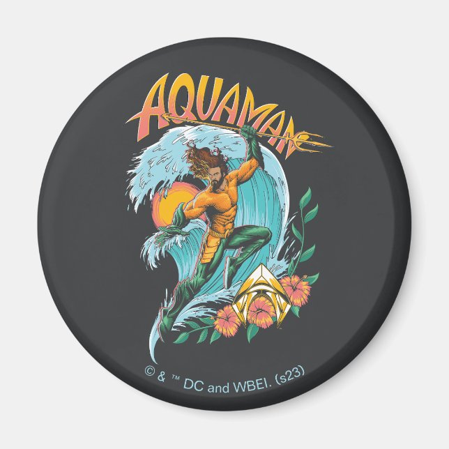 Aquaman und Trident Rising Surf Graphic Magnet (Vorne)