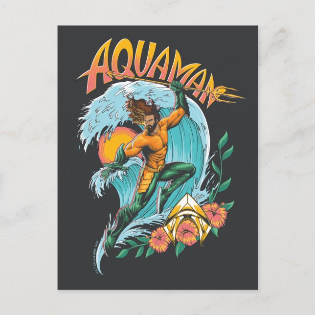 Aquaman und Trident Rising Surf Graphic Postkarte (Vorderseite)