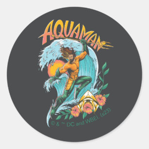 Aquaman und Trident Rising Surf Graphic Runder Aufkleber
