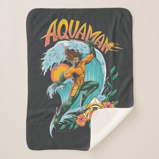 Aquaman und Trident Rising Surf Graphic Sherpadecke (Vorderseite)