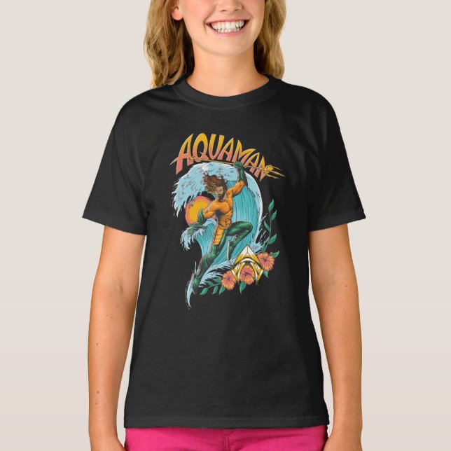 Aquaman und Trident Rising Surf Graphic T-Shirt (Vorderseite)