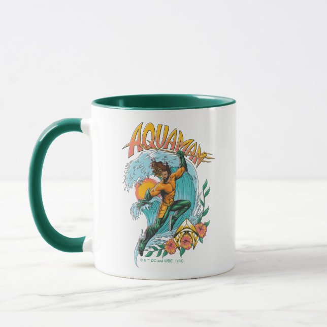 Aquaman und Trident Rising Surf Graphic Tasse (Links)