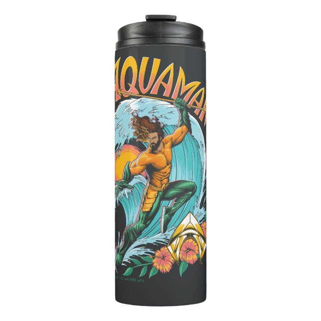 Aquaman und Trident Rising Surf Graphic Thermosbecher (Vorderseite)