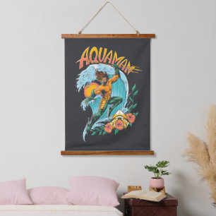 Aquaman und Trident Rising Surf Graphic Wandteppich Mit Holzrahmen