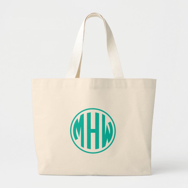 Aquamarin 3 Initial in einem Circle Monogram DIY B Jumbo Stoffbeutel (Vorne)