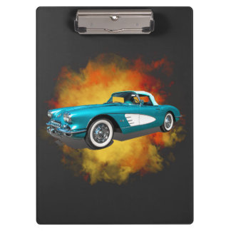 Aquamarin 59 Corvette Car Red Explosion Hintergrun Klemmbrett