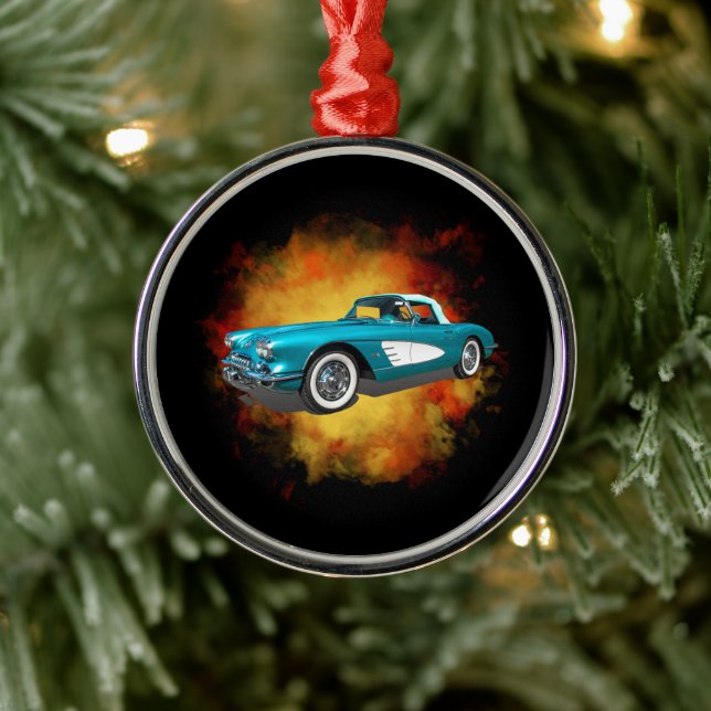 Aquamarin 59 Corvette Car Red Explosion Hintergrun Ornament Aus Metall (Baum)