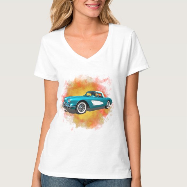 Aquamarin 59 Corvette Car Red Explosion Hintergrun T-Shirt (Vorderseite)