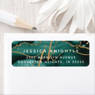 Aquamarin Agate Geode Gold Glitzer Script Monogram