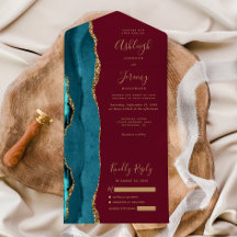 Aquamarin Agate Gold Burgundy Wedding