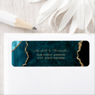 Aquamarin Agate Gold Glitzer Wedding Rücksendeadre