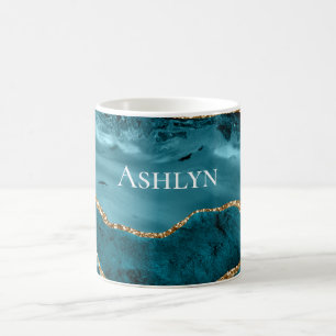 Aquamarin Aqua Blue Agate Gold Glitzer Kaffeetasse