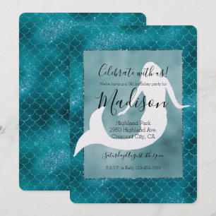 Aquamarin Aqua Blue Glitzer Sparkle Meerjungfrau Einladung