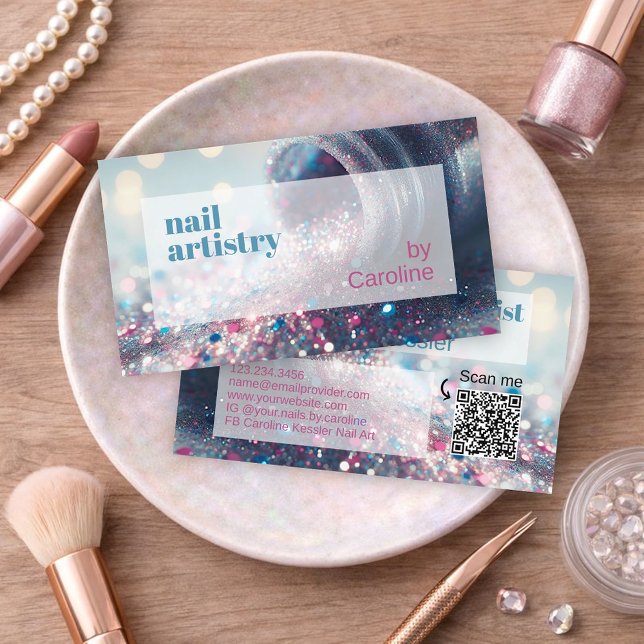Aquamarin Aqua Blue Hot Pink Glitzer Nail Polnisch Visitenkarte (Von Creator hochgeladen)