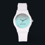Aquamarin Aqua Blue Silver Glitzer Girl Monogram N Armbanduhr<br><div class="desc">Aqua Blue Aquamarin und Silver Sparkle Glitzer Monogram Name Watch. Dies macht den perfekten Abschluss,  Geburtstag,  Hochzeit,  Brautparty,  Jubiläum,  Babydusche oder Junggeselinnen-Abschied Geschenk für jemanden,  die Lieben glamourösen Luxus und schicke Stile.</div>