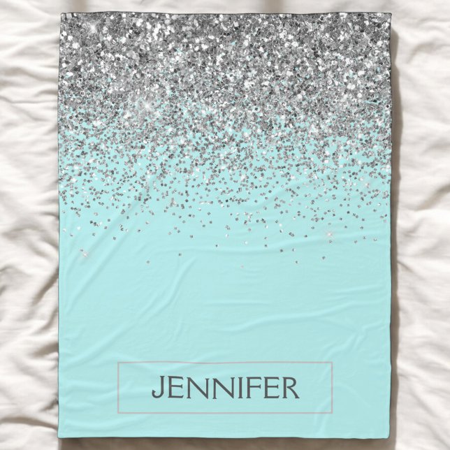Aquamarin Aqua Blue Silver Glitzer Girl Monogram N Fleecedecke (Von Creator hochgeladen)