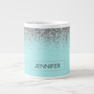 Aquamarin Aqua Blue Silver Glitzer Girl Monogram N Jumbo-Tasse