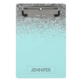 Aquamarin Aqua Blue Silver Glitzer Girl Monogram N Mini Klemmbrett