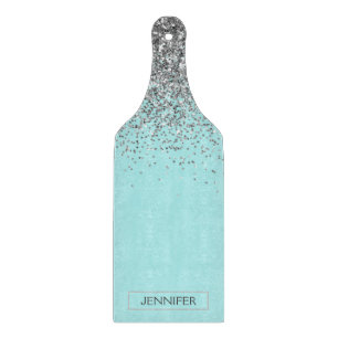 Aquamarin Aqua Blue Silver Glitzer Girl Monogram N Schneidebrett
