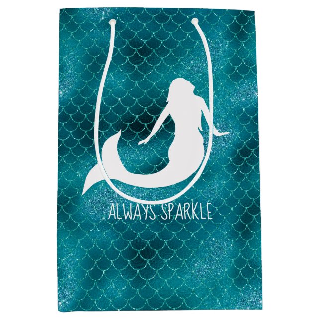 Aquamarin Aqua Blue Sparkle Glitzer Mermaid Mittlere Geschenktüte (Vorderseite)