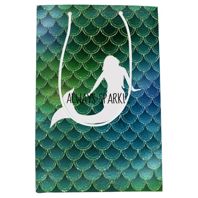 Aquamarin Aqua Blue Sparkle Mermaid Mittlere Geschenktüte (Vorderseite)