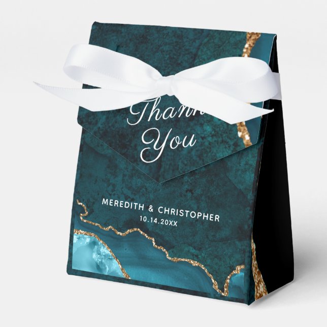 Aquamarin Aqua Gold Glitzer Agate Wedding Geschenkschachtel (Vorderseite)