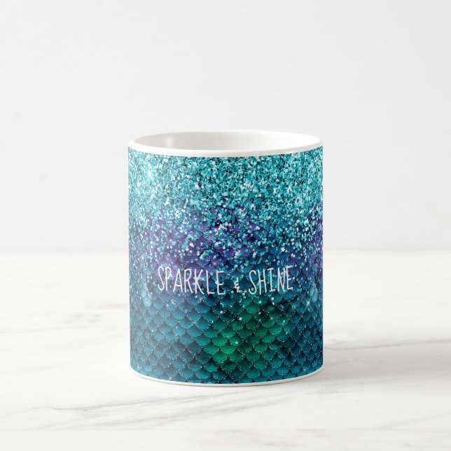 Aquamarin Aqua Lila Mermaid Sparkasse Glitzer Kaffeetasse (Mittel)