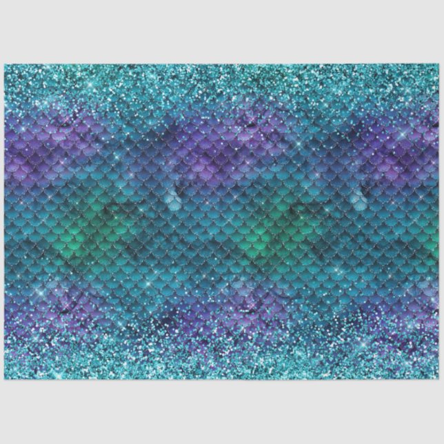 Aquamarin Aqua Lila Mermaid Sparkasse Glitzer Seidenpapier (Vorderseite)