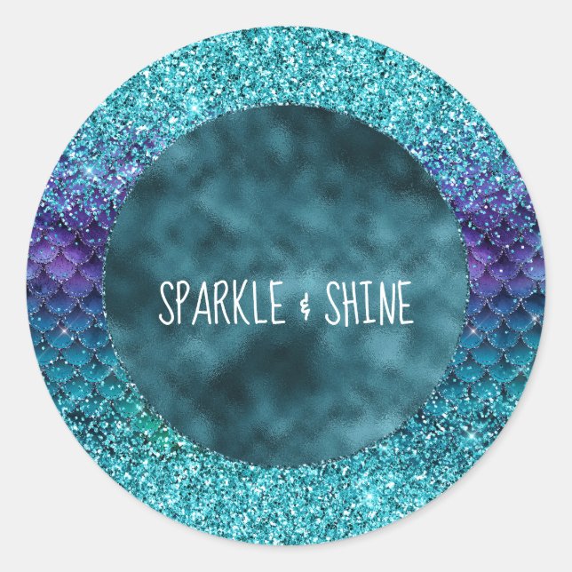 Aquamarin Aqua Lila Mermaid Sparkle Glitzer Runder Aufkleber (Vorderseite)