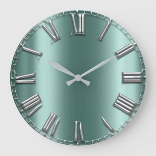 Aquamarin Aqua Mint Gray Gray Silver Roman Numbers Große Wanduhr