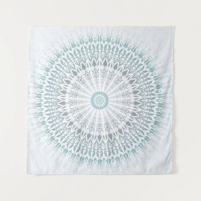 Aquamarin Aqua Modern Geometric Mandala Wandteppich (Vorderseite)