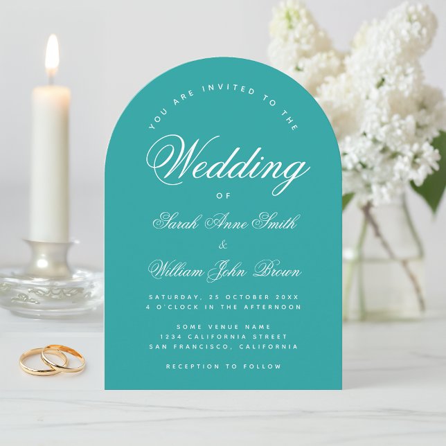 Aquamarin Arch Simple Modern Elegante Script Weddi Einladung (Von Creator hochgeladen)