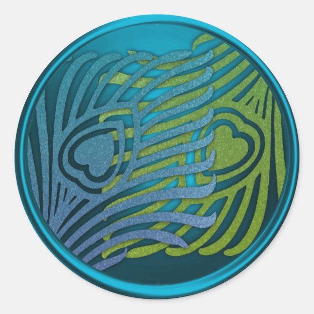 Aquamarin Art Deco Peacock Umschlag Aufkleber Set  (Vorderseite)