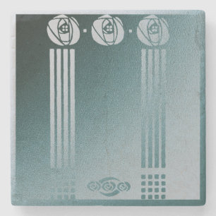 Aquamarin Art Nouveau, Ronnie C Mackintosh, Rose D Steinuntersetzer