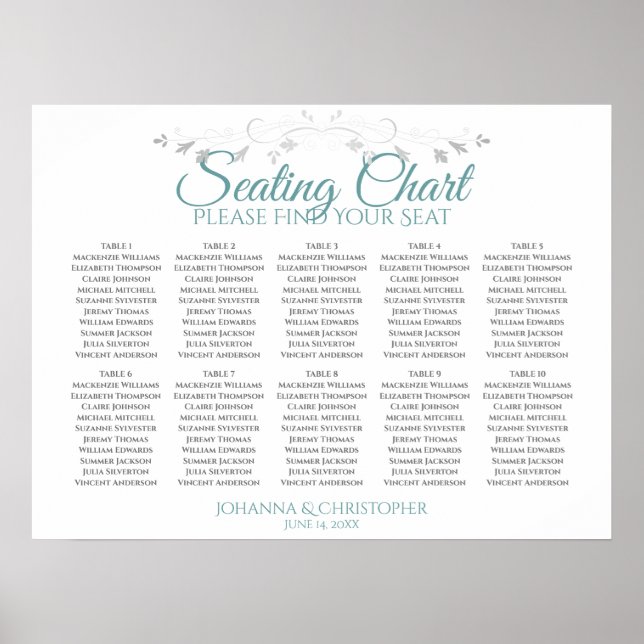 Aquamarin auf der White 10 Table Wedding Seating C Poster (Vorne)