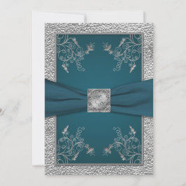 Aquamarin auf IMITATE Pewter Monogram Wedite Einla Einladung