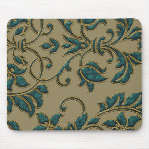 Aquamarin auf Tan Satin Damask Mousepad