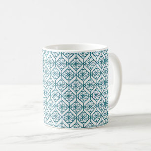 Aquamarin auf weißem ethnischem Muster, Blume, Che Tasse