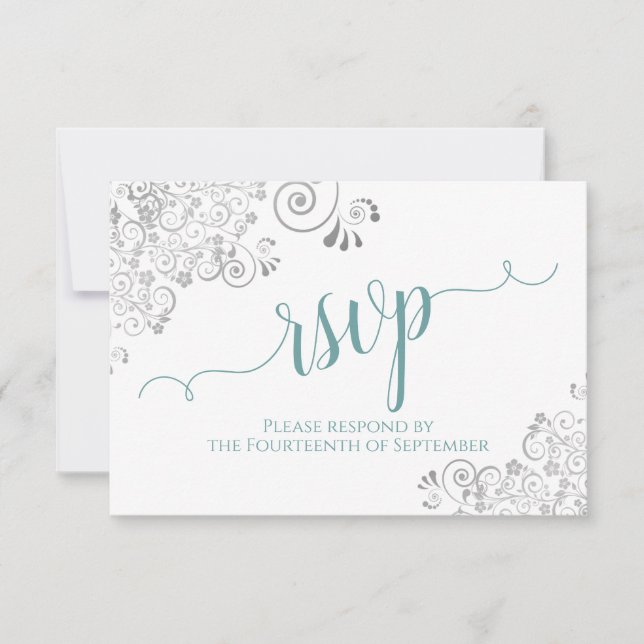 Aquamarin auf White Elegant Calligraphy Frilly Wed RSVP Karte (Vorderseite)